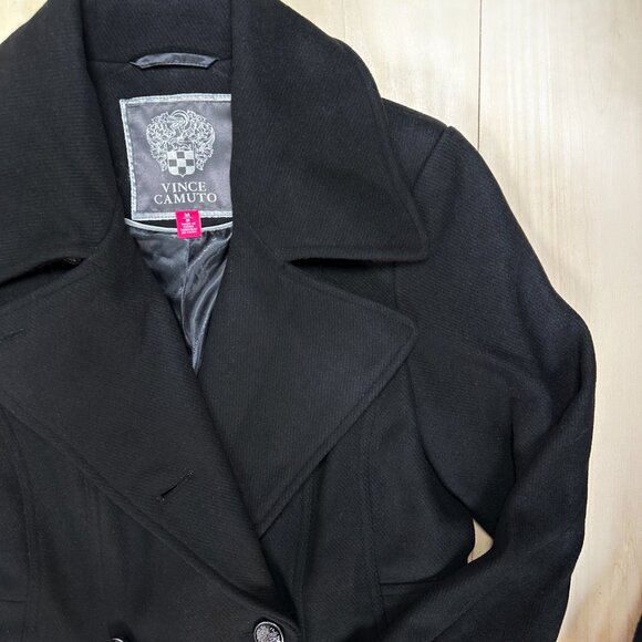 NWT - Vince Camuto Wing-Collar Double-Breasted‎ Coat Black Size M Women's NEW - Picture 3 of 12